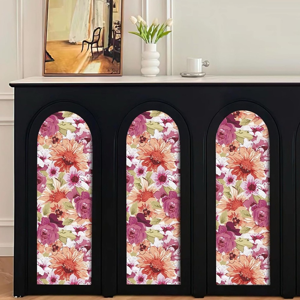 New Set of 4 Rolls! Peel and Stick! Floral Wallpaper in Pink and Green